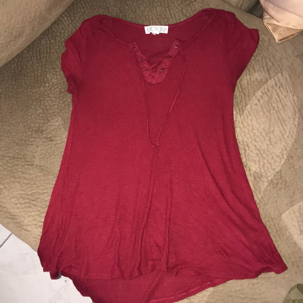 PINK ROSE ~ Maroon colored short sleeve tee shirt